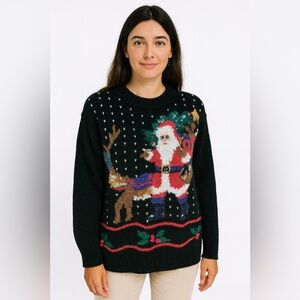 Vintage 90s Hand Embroidered Santa Claus Holiday Sweater